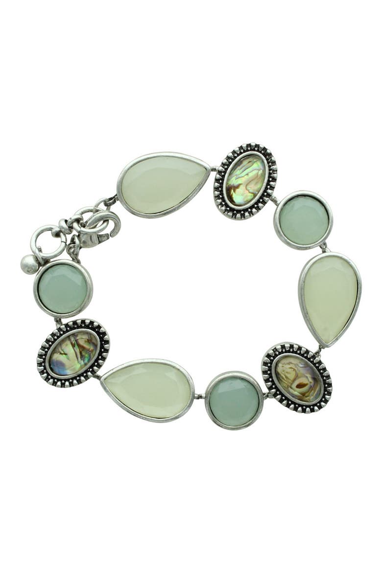 Iridescent Stone Antiqued Link Bracelet, Main, color, ANTIQUE SILVER / GREEN