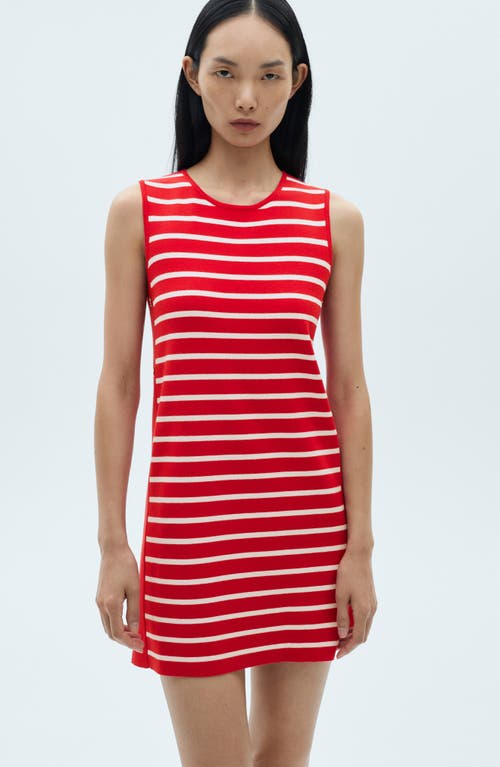 Shop Mango Stripe Side Button Dress In Red