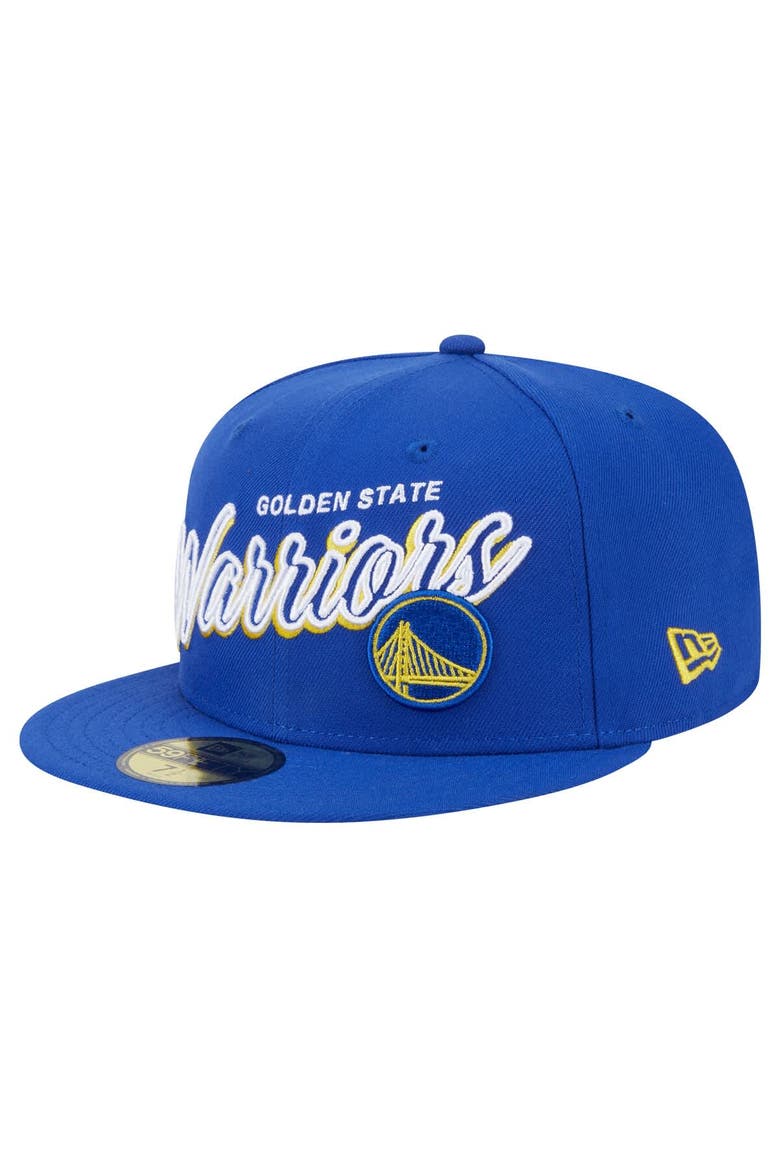 Men's New Era Royal Golden State Warriors Sport Night Script Sided 59FIFTY Fitted Hat, Alternate, color, Royal