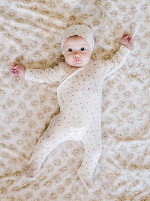 Ely's & Co. Baby Cotton Ribbed Beanie In Floral Pin Dot