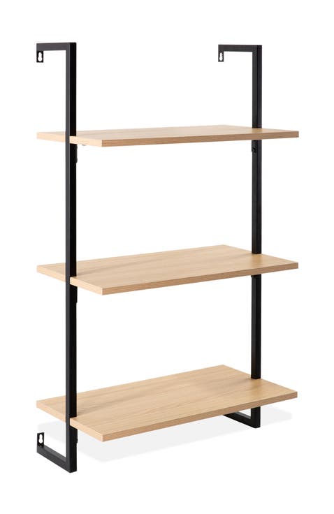 Madera Classic Industrial Shelf Wood Wall-Mounted Open Ladder Bookcase with Metal Frame