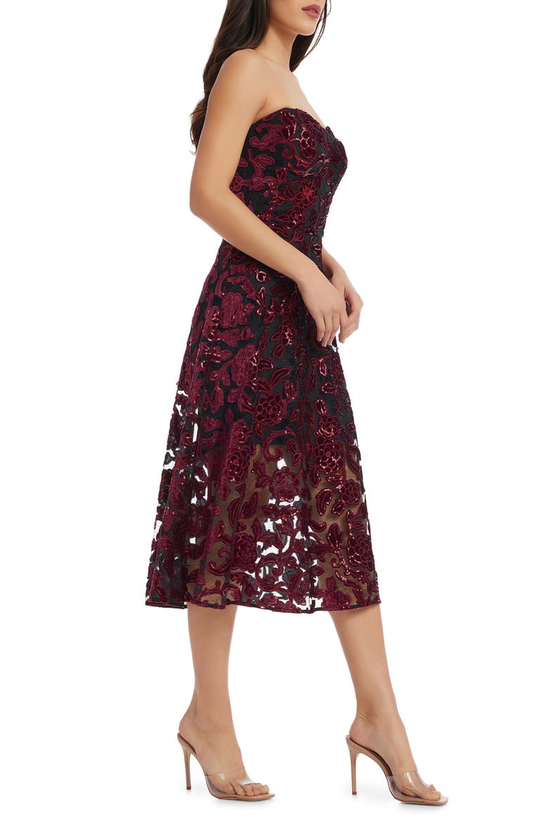 Sadie Floral Sequin Strapless A-Line Dress, Alternate, color, BURGUNDY-BLACK