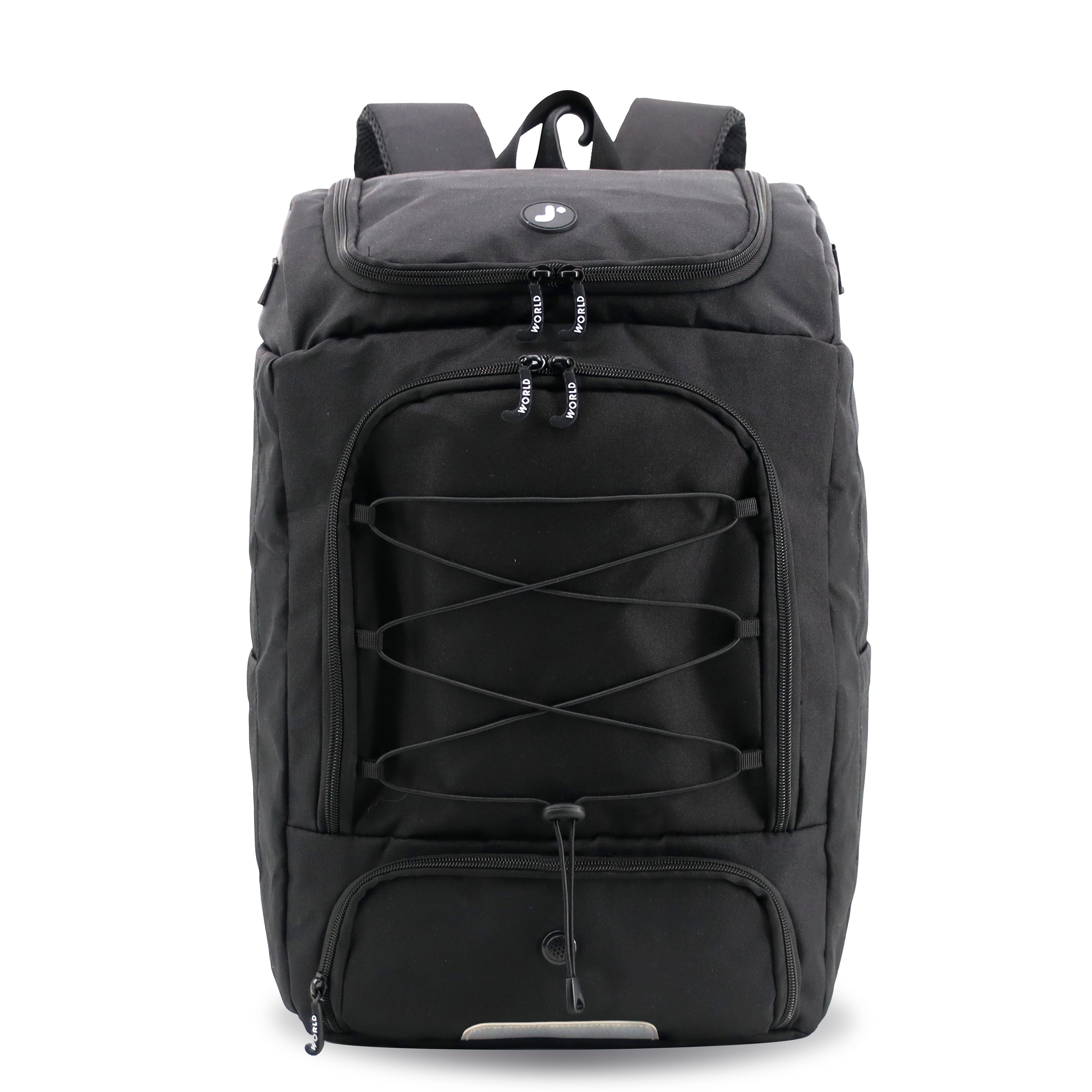 J World Athlete Multi Sports Backpack with Shoe Compartment Bat Holders and Night Visibility, Alternate, color, Black