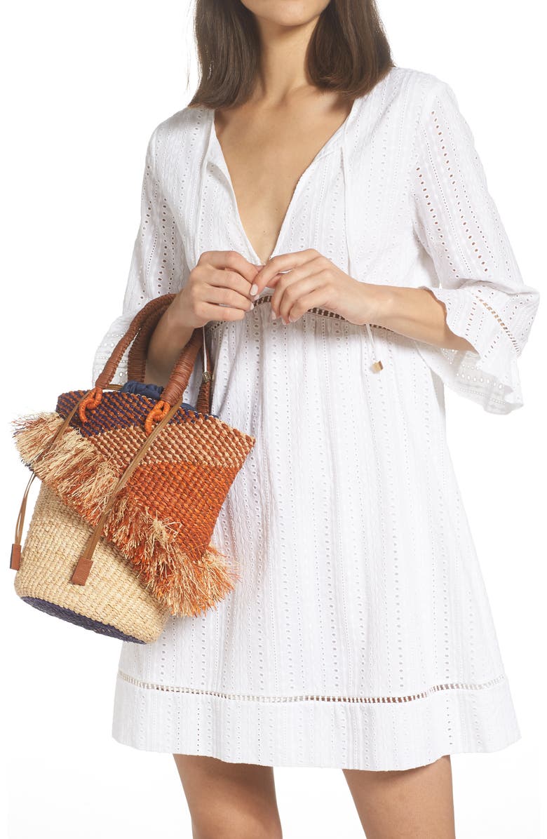 A A K S Tia Ruffle Raffia Bucket Bag, Alternate, color,