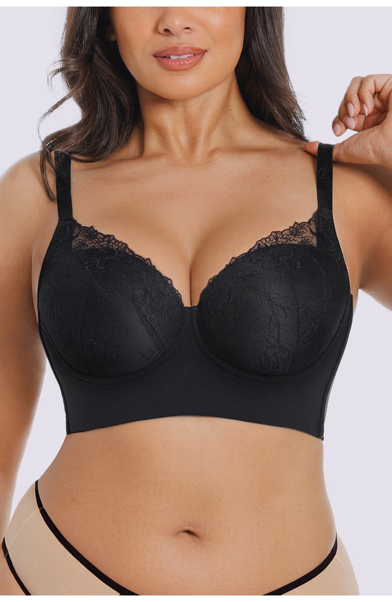 Shapellx Back Smoothing Lace Underwire Bra, Main, color, Black