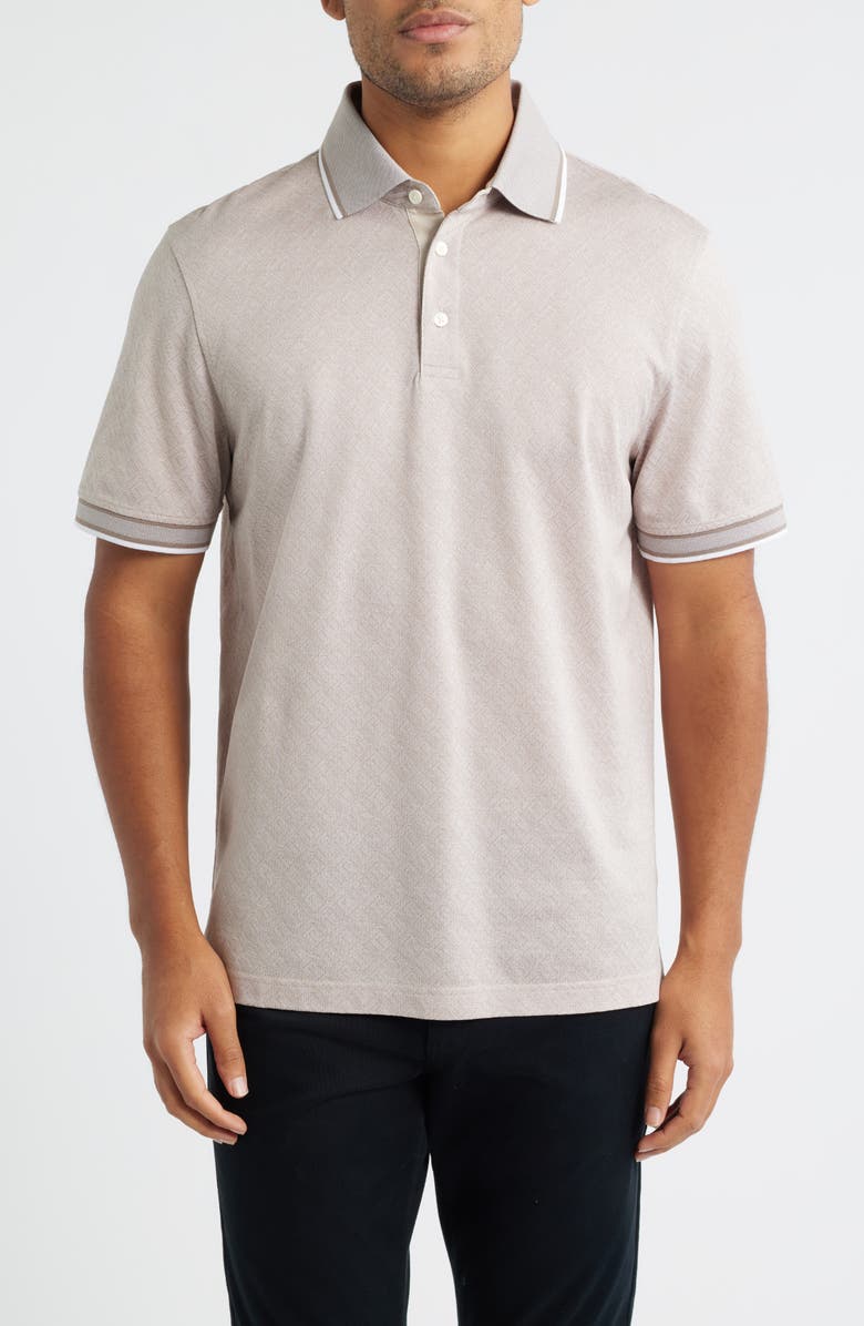 Bugatchi Diamond Piqué Cotton Polo, Main, color, Cobblestone