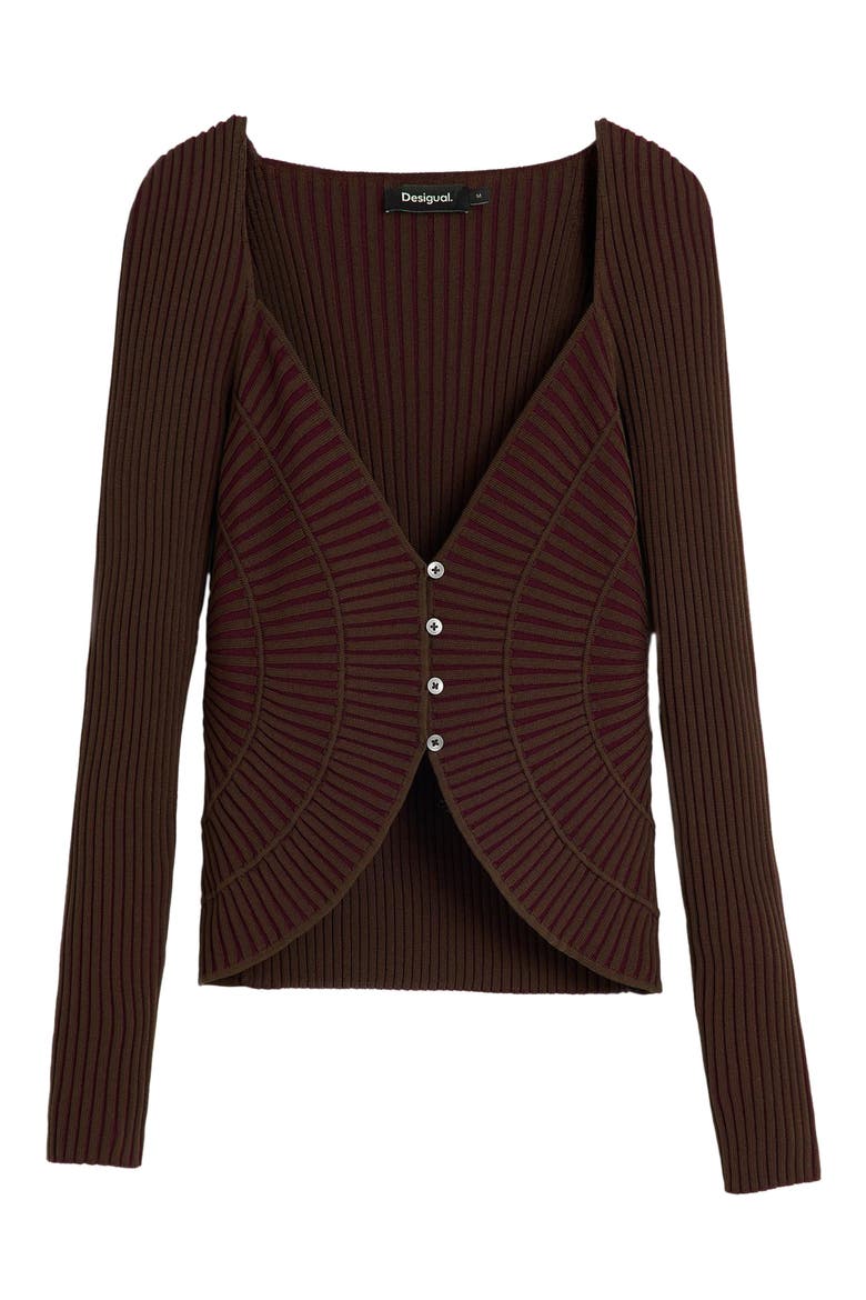 Rib Knit Cardigan, Alternate, color, BROWN
