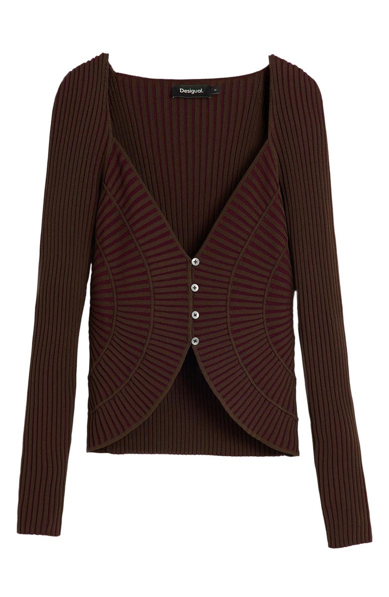 Desigual Rib Knit Cardigan, Alternate, color, Brown