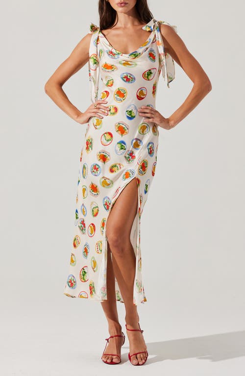 Astr The Label Allexina Printed Tie Shoulder Midi Dress In White