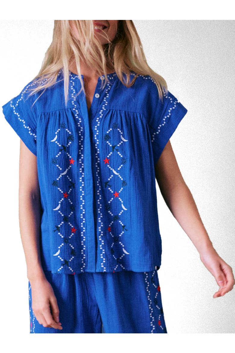 Coves Embroidered Top, Main, color, Cobalt Blue