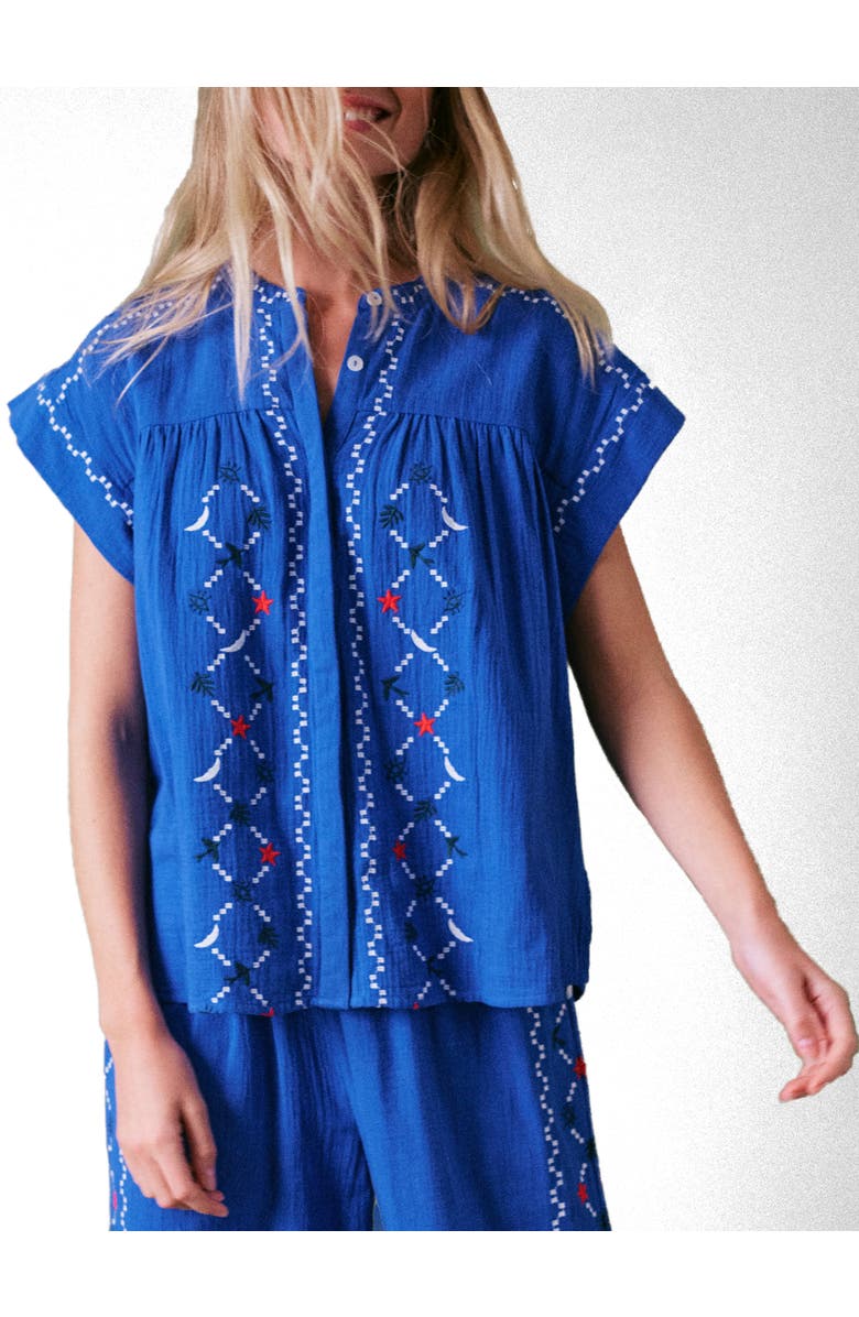 Cape Cove Coves Embroidered Top, Main, color, Cobalt Blue