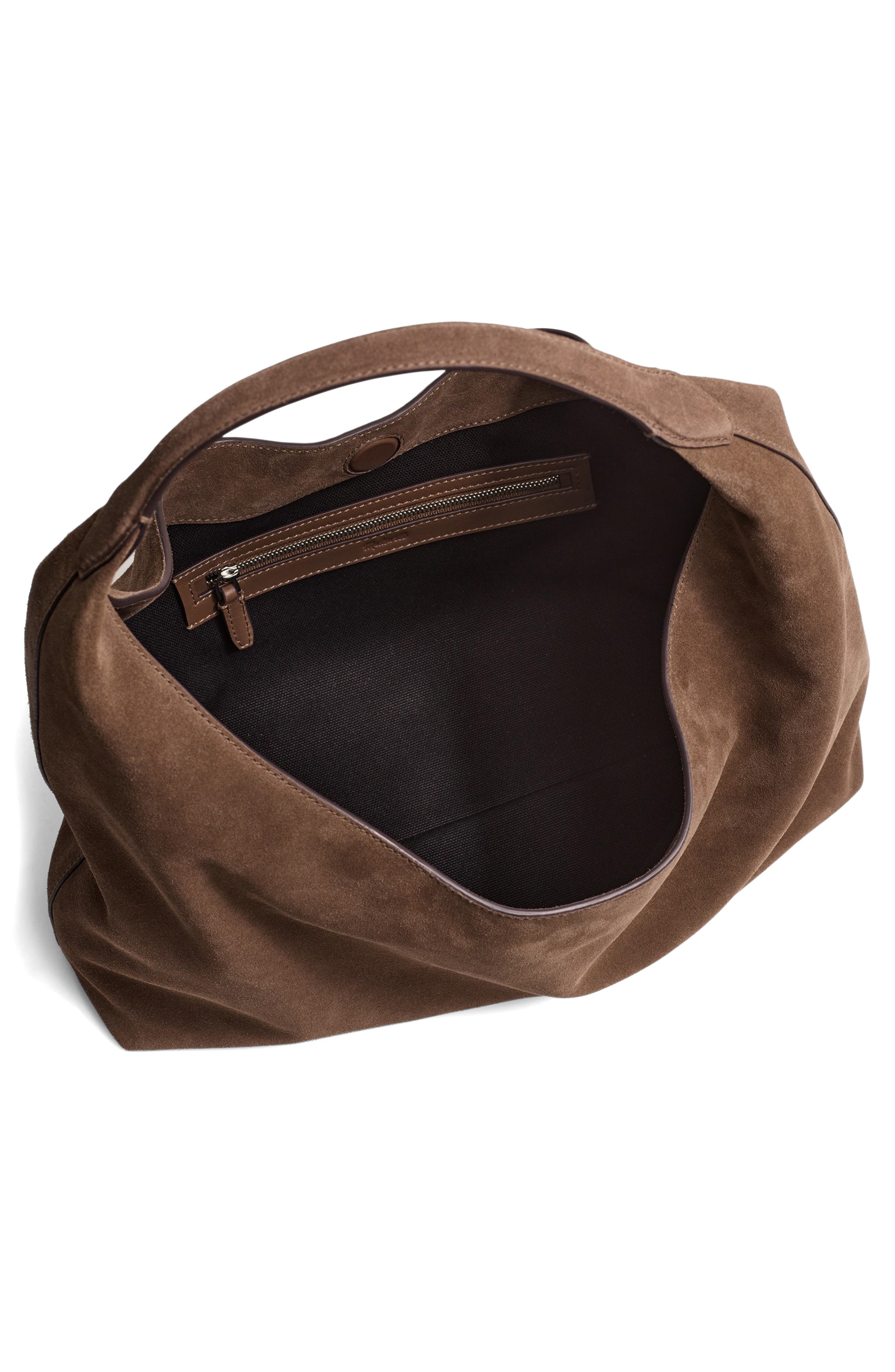Suede Slouchy Shoulder Bag, Alternate, color, SMOKY UMBER