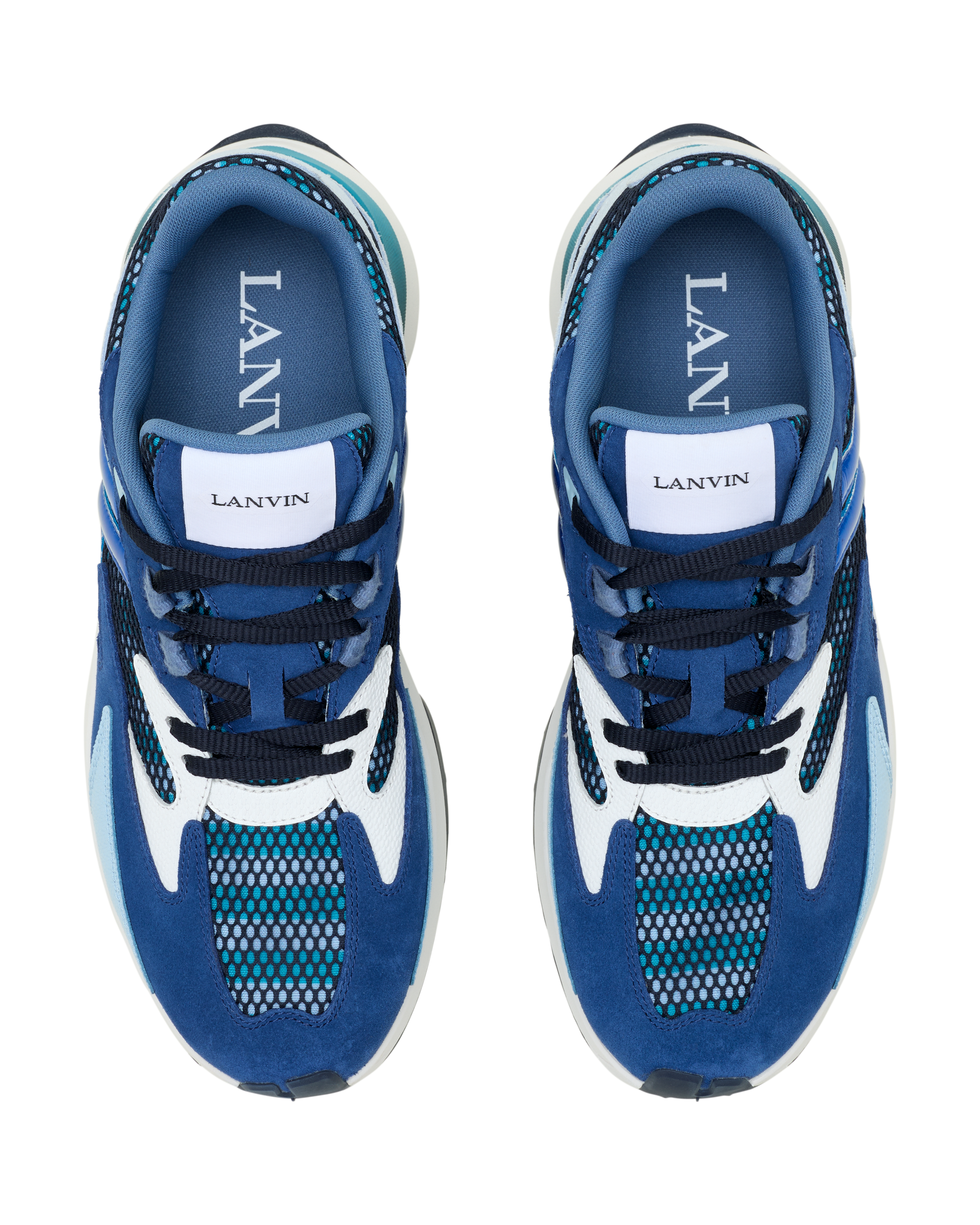 Lanvin Jla Sneakers In Mesh And Metallic Leather, Alternate, color, Dark Blue/Light Blue