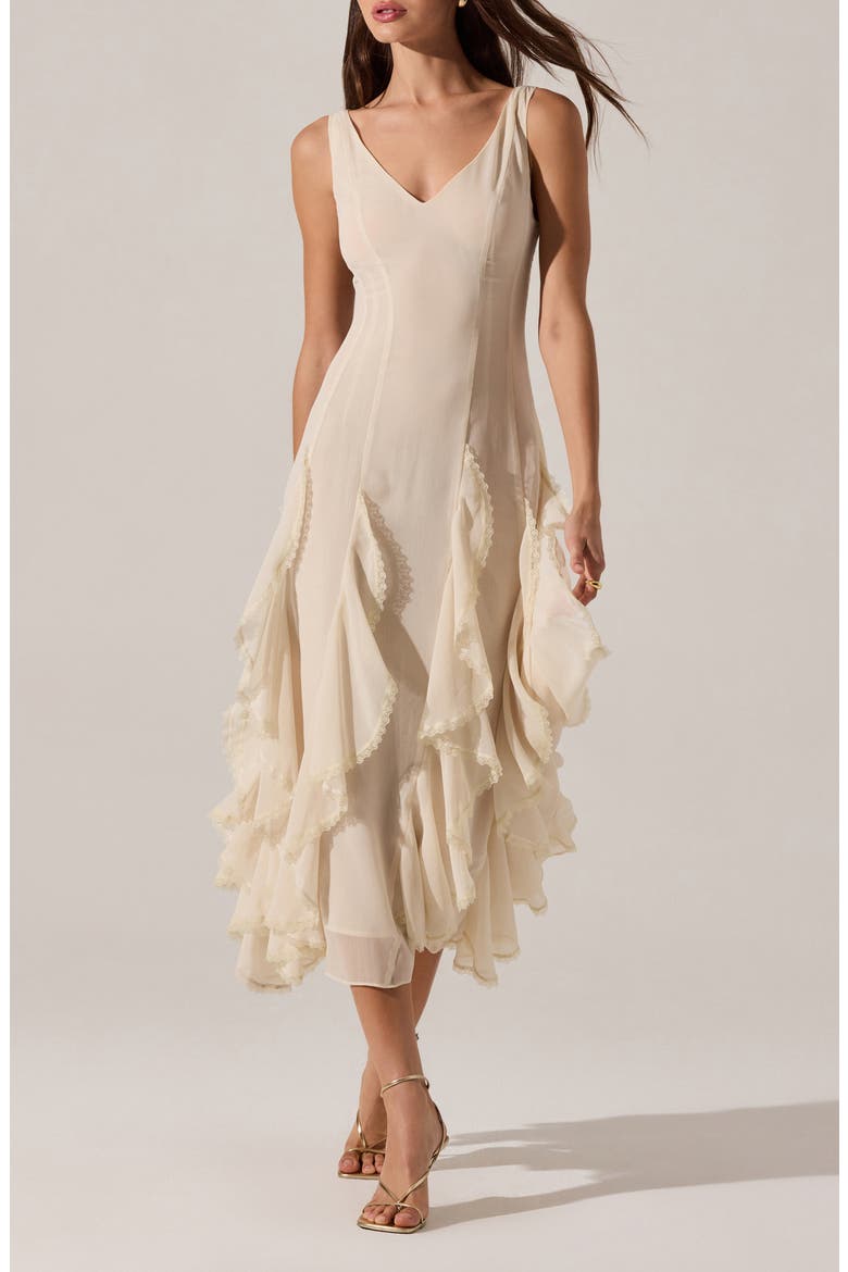 Philomene Ruffle Detail Midi Dress, Main, color, CREAM