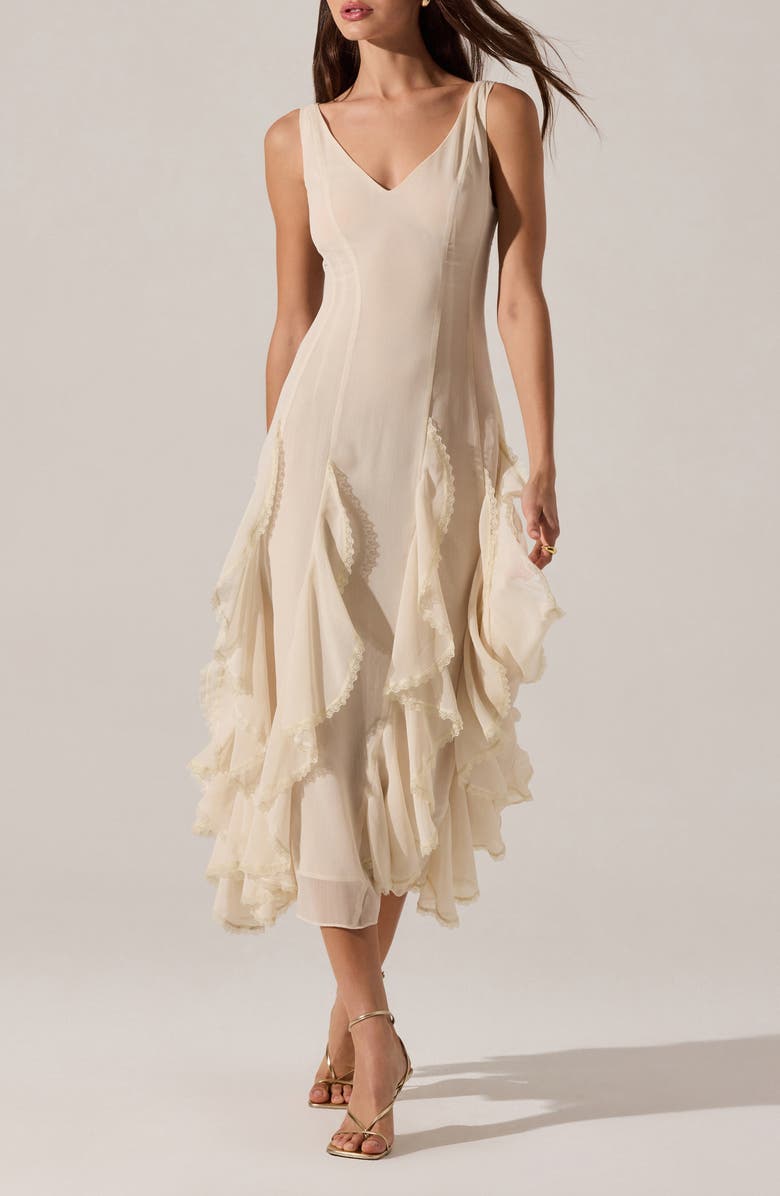 ASTR the Label Philomene Ruffle Detail Midi Dress, Main, color, Cream