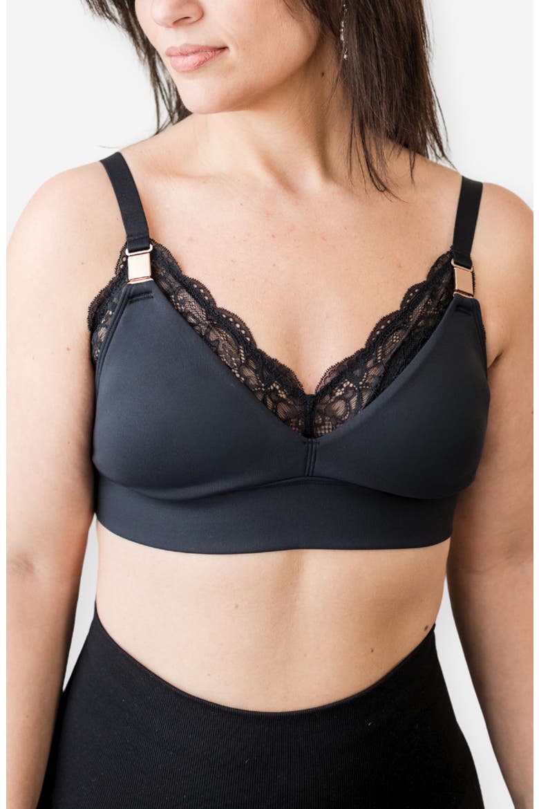 Ella Maternity & Nursing Lace Bralette - fits sizes 30B-46E, Main, color, Black