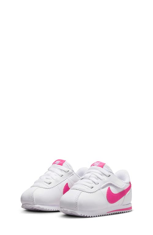 Nike Kids' Cortez Easyon Sneaker In White/laser Fuchsia