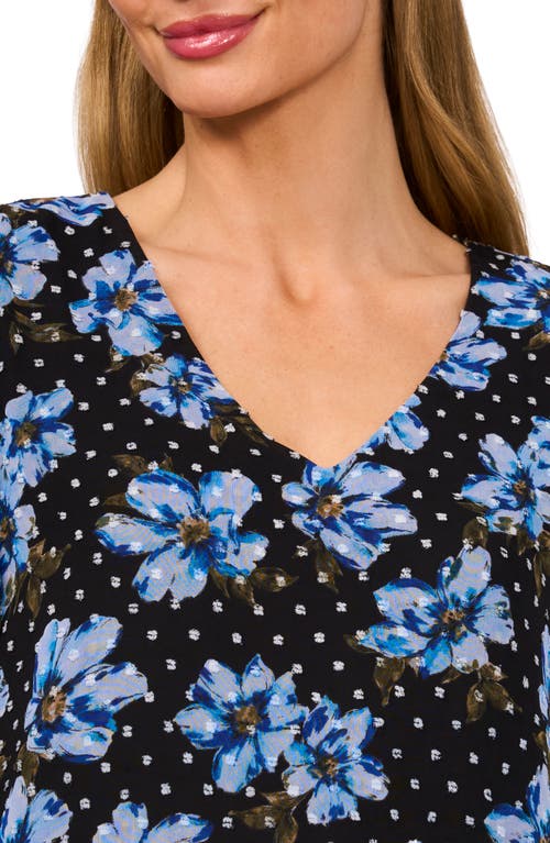 Cece Print Ruffle Cuff Top In Serene Blue