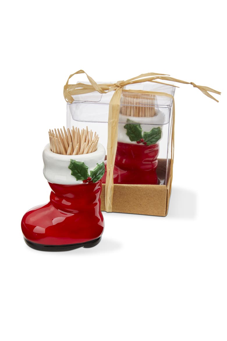 Santa Boot Toothpick Holder Set - Festive Ceramic Decor, Main, color, Red