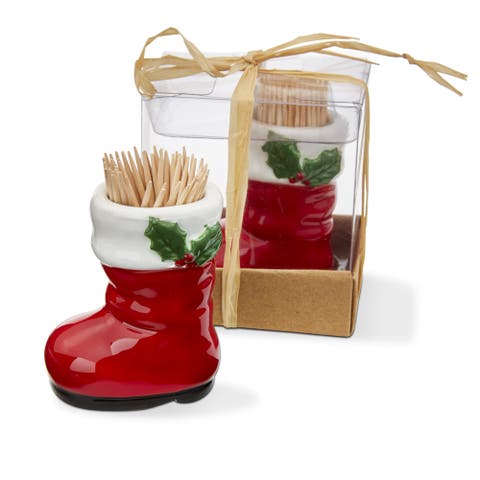 Santa Boot Toothpick Holder Set - Festive Ceramic Decor