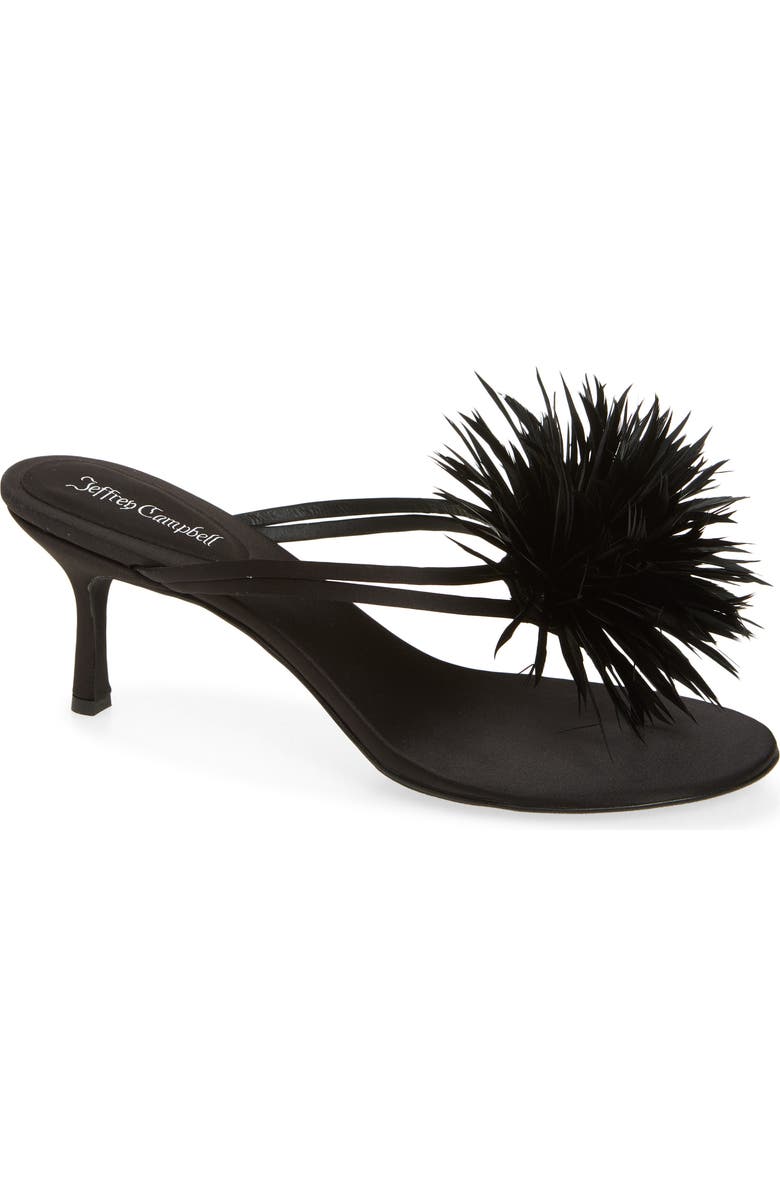 Jeffrey Campbell Firework Feather Sandal, Main, color, Black Satin