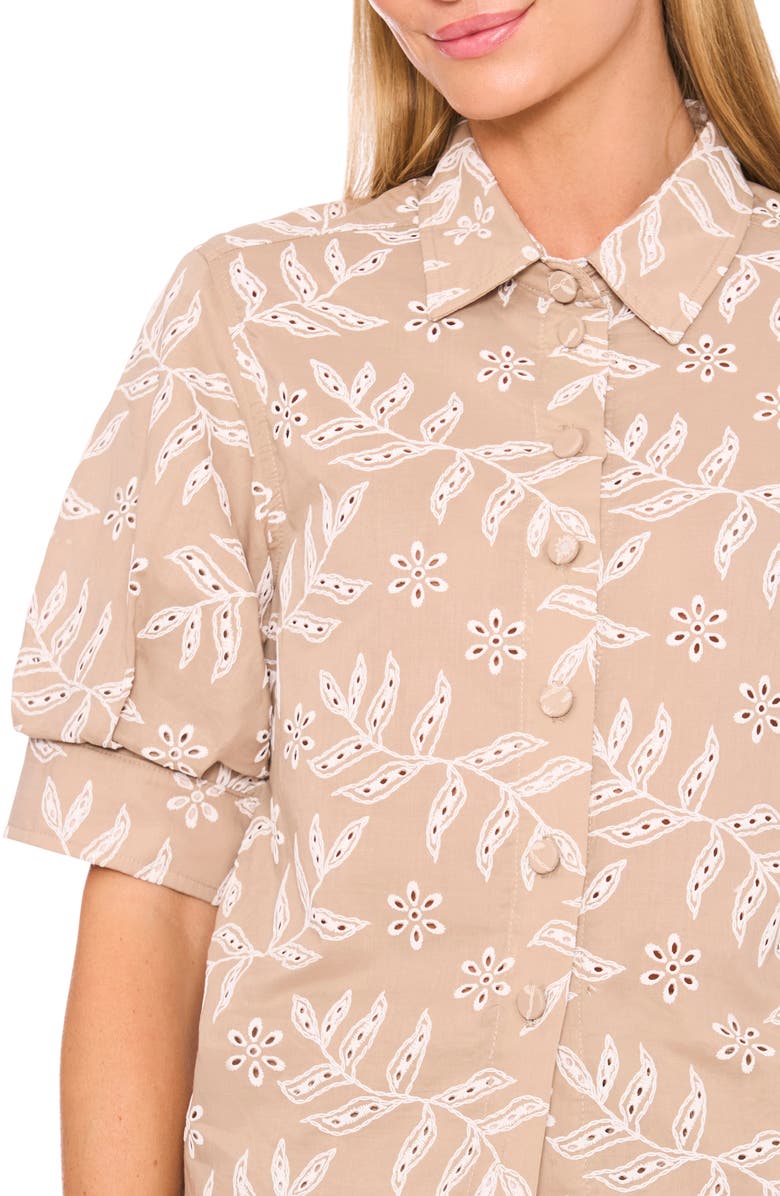 Halogen<sup>®</sup> Eyelet Short Sleeve Cotton Button-Up Shirt, Alternate, color, 