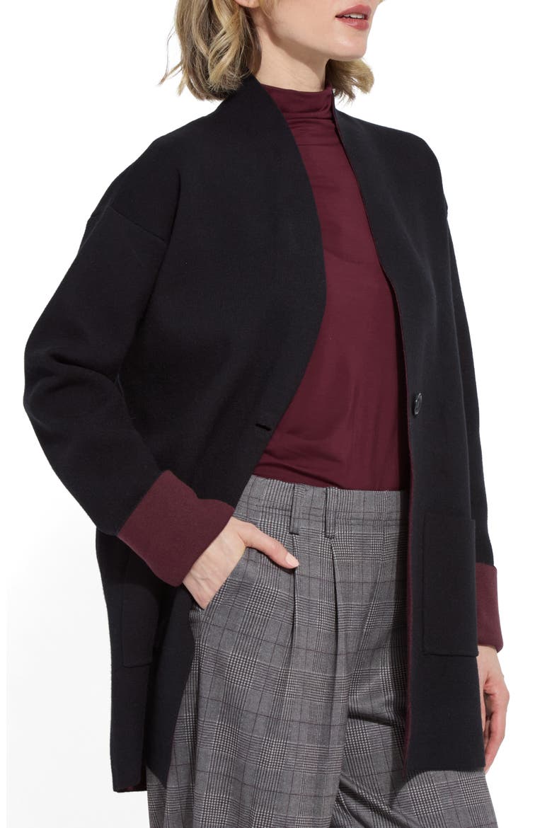 Nicolette Double Knit Cardigan, Alternate, color, BLACK/ DARK PLUM