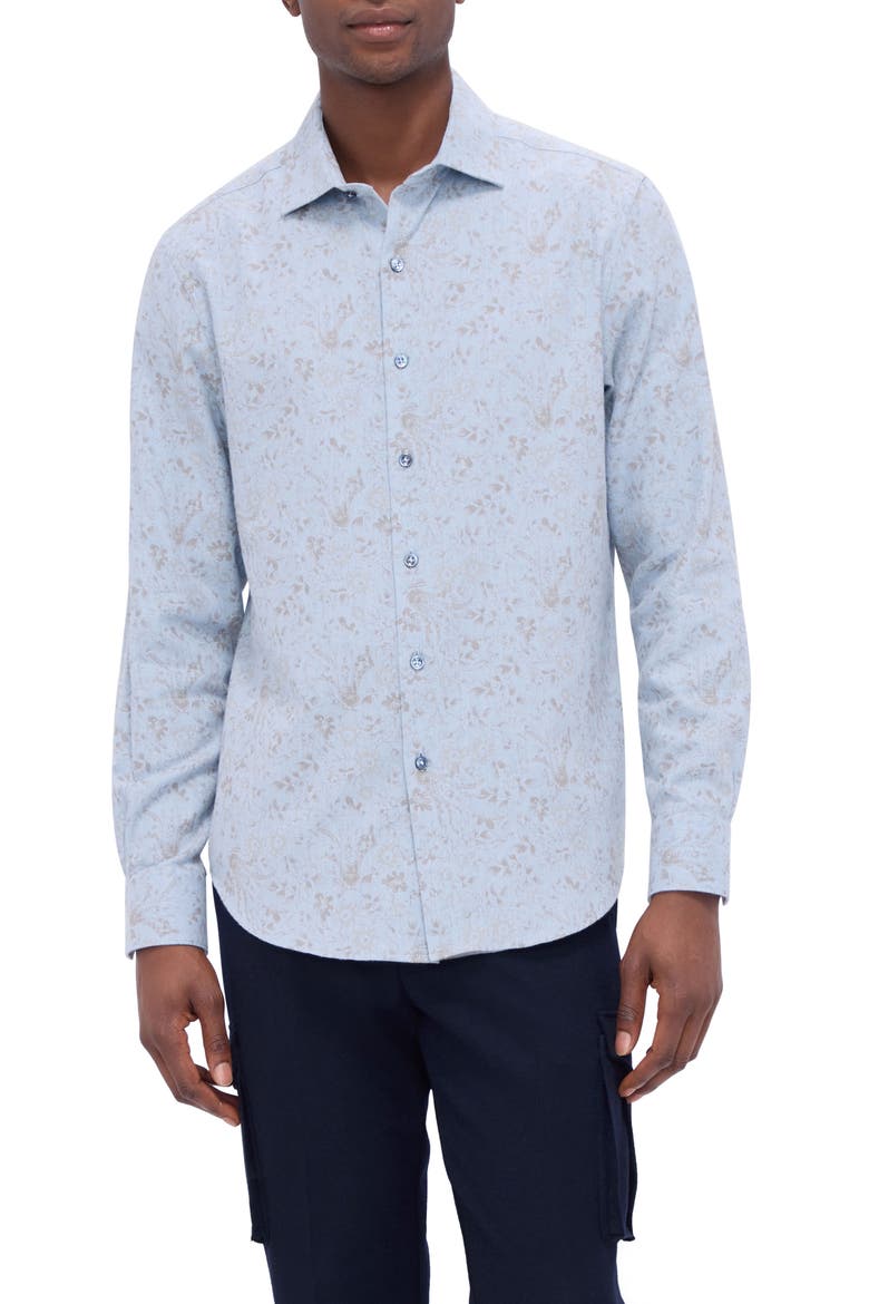 Axel Shaped Fit Abstract Floral Print Button-Up Shirt, Main, color, DUSTY BLUE