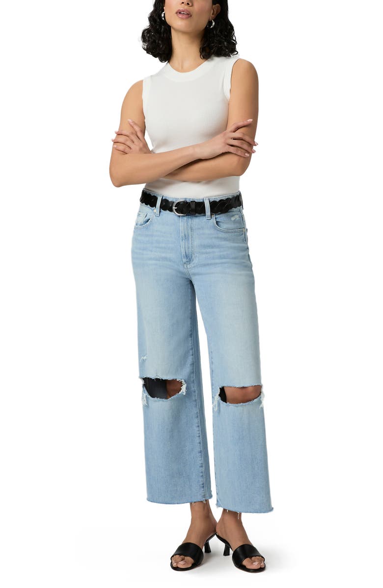 PAIGE Sasha Ankle Crop Raw Hem Wide Leg Jeans, Alternate, color, Maeve Destructed