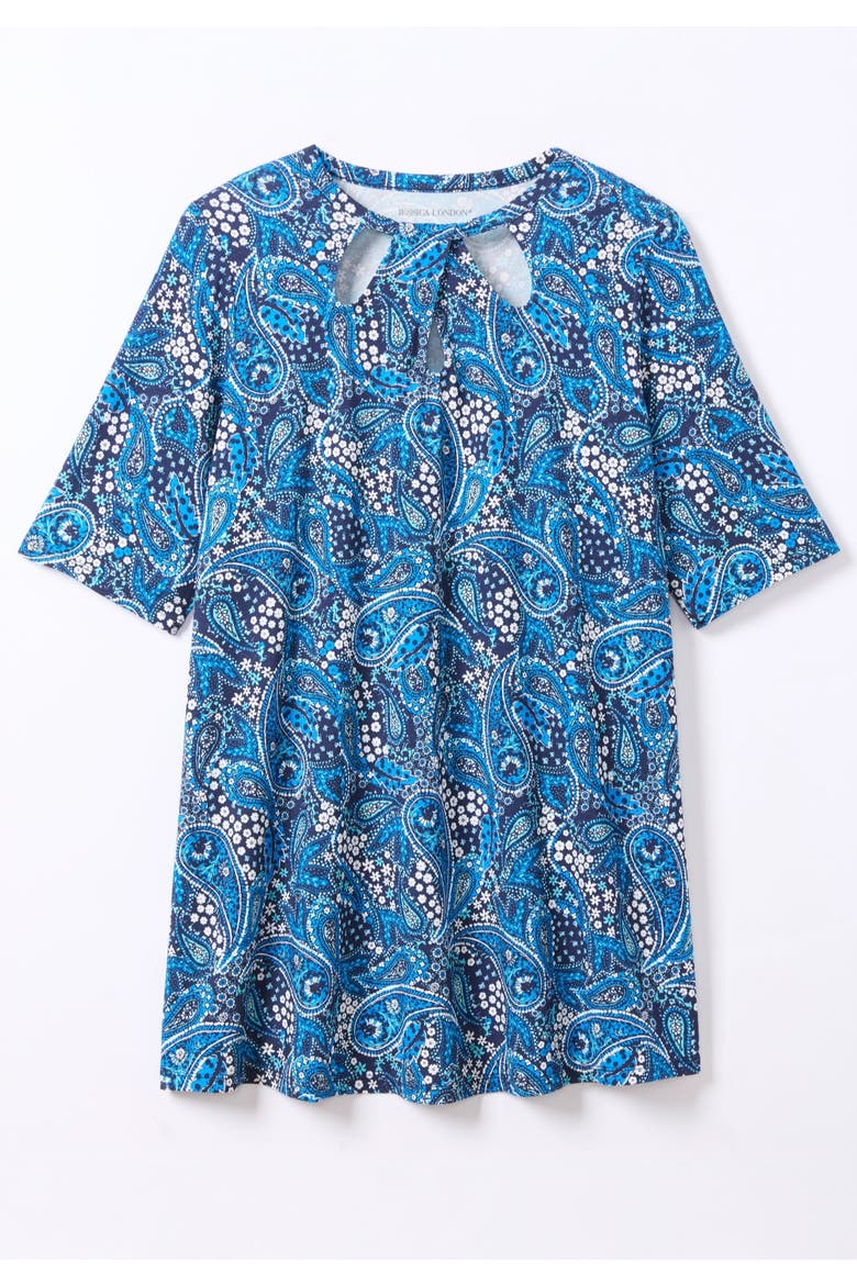 Stretch Knit Cutout Swing Tunic (plus), Alternate, color, POOL BLUE GARDEN PAISLEY