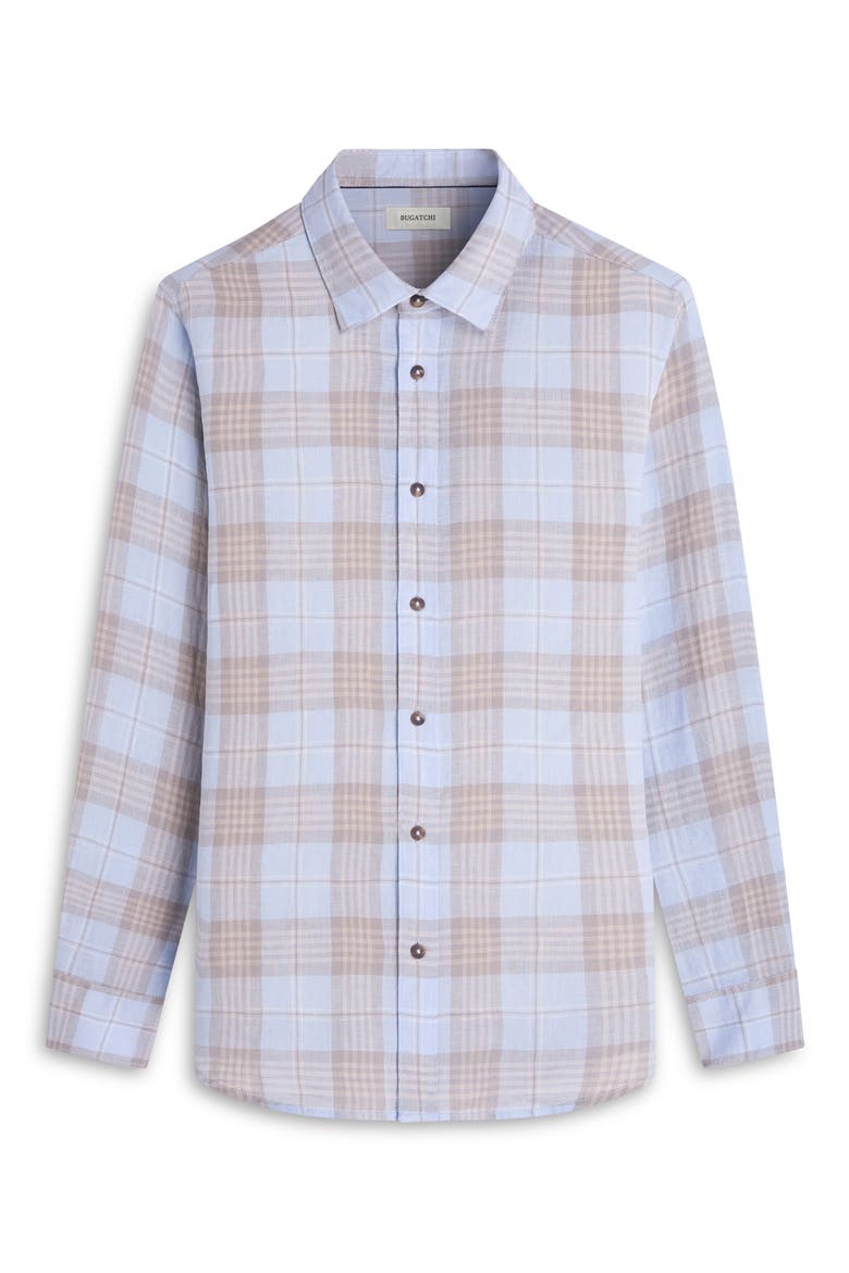 Julian Plaid Slub Linen Button-Up Shirt, Alternate, color, SKY