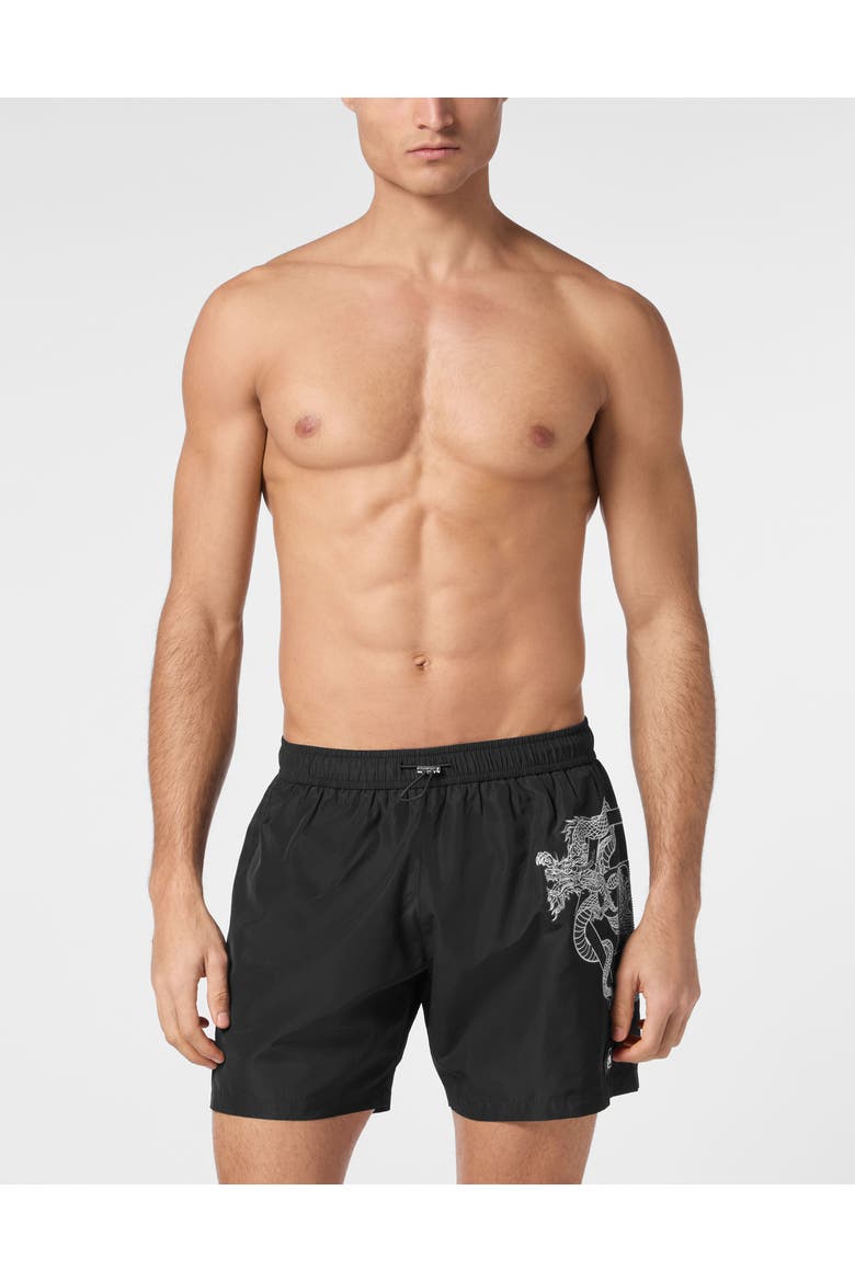 Beachwear Short Trousers Dragon Men, Main, color, black