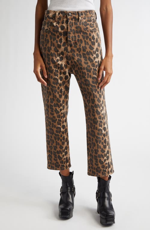 R13 Tailored Drop Crotch Crop Jeans In Stone Washed Leopard
