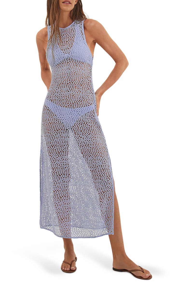 ViX Paula Hermanny Metallic Open Knit Sheer Cover-Up Dress, Main, color, 