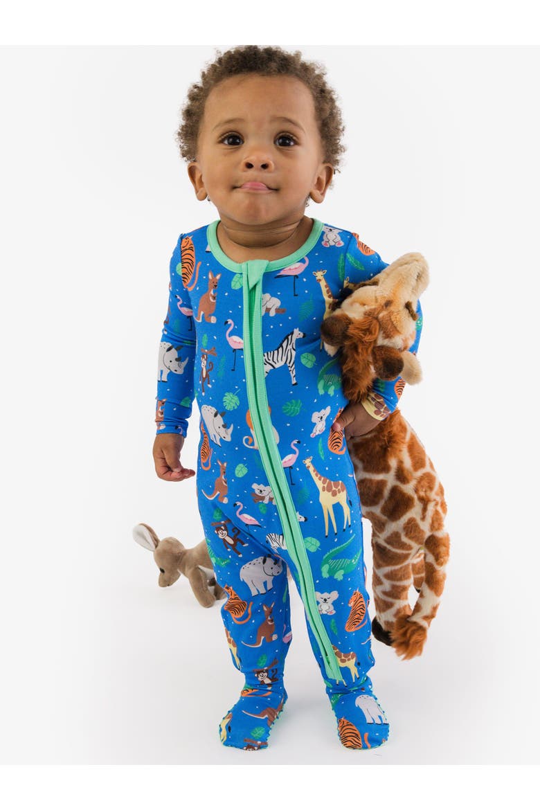 SoftSnooze Gender Inclusive One Piece Footie Pajamas, Alternate, color, Zoo Crew