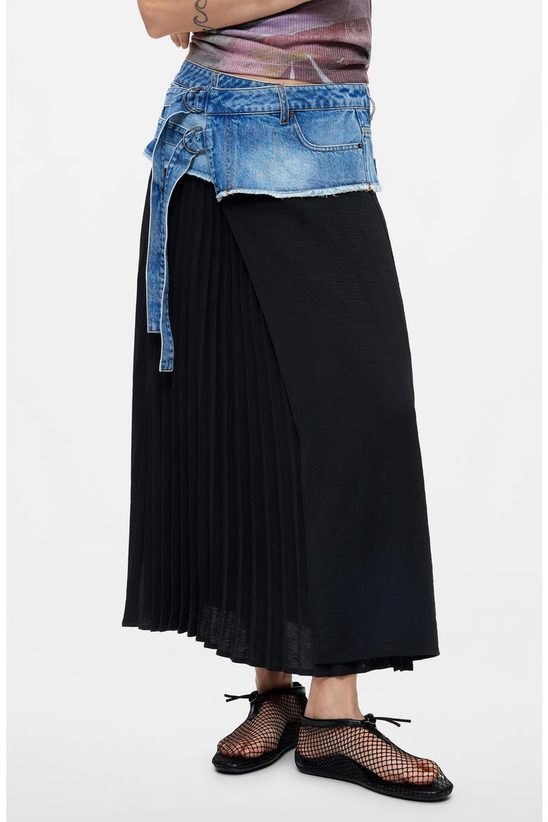 Pleated Denim Waist Maxi Skirt, Main, color, MEDIUM BLUE