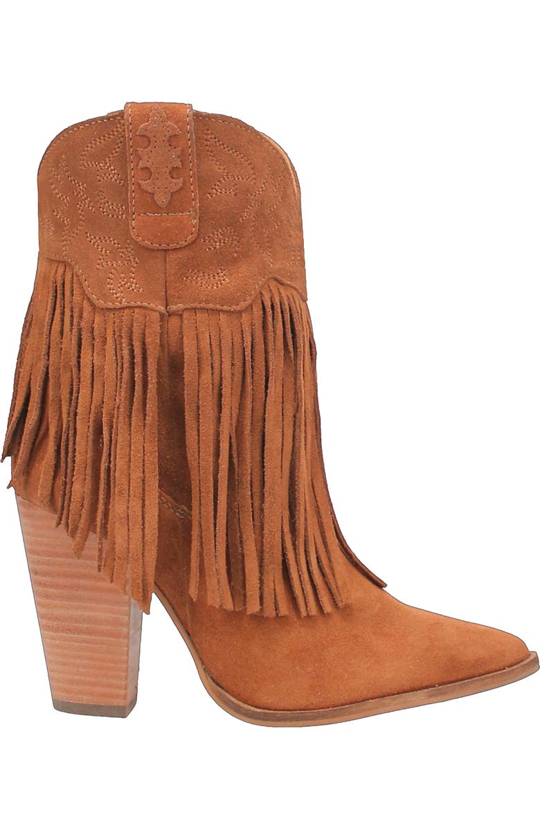 Dingo Fringe Zip-Up Western Boot, Alternate, color, Camel