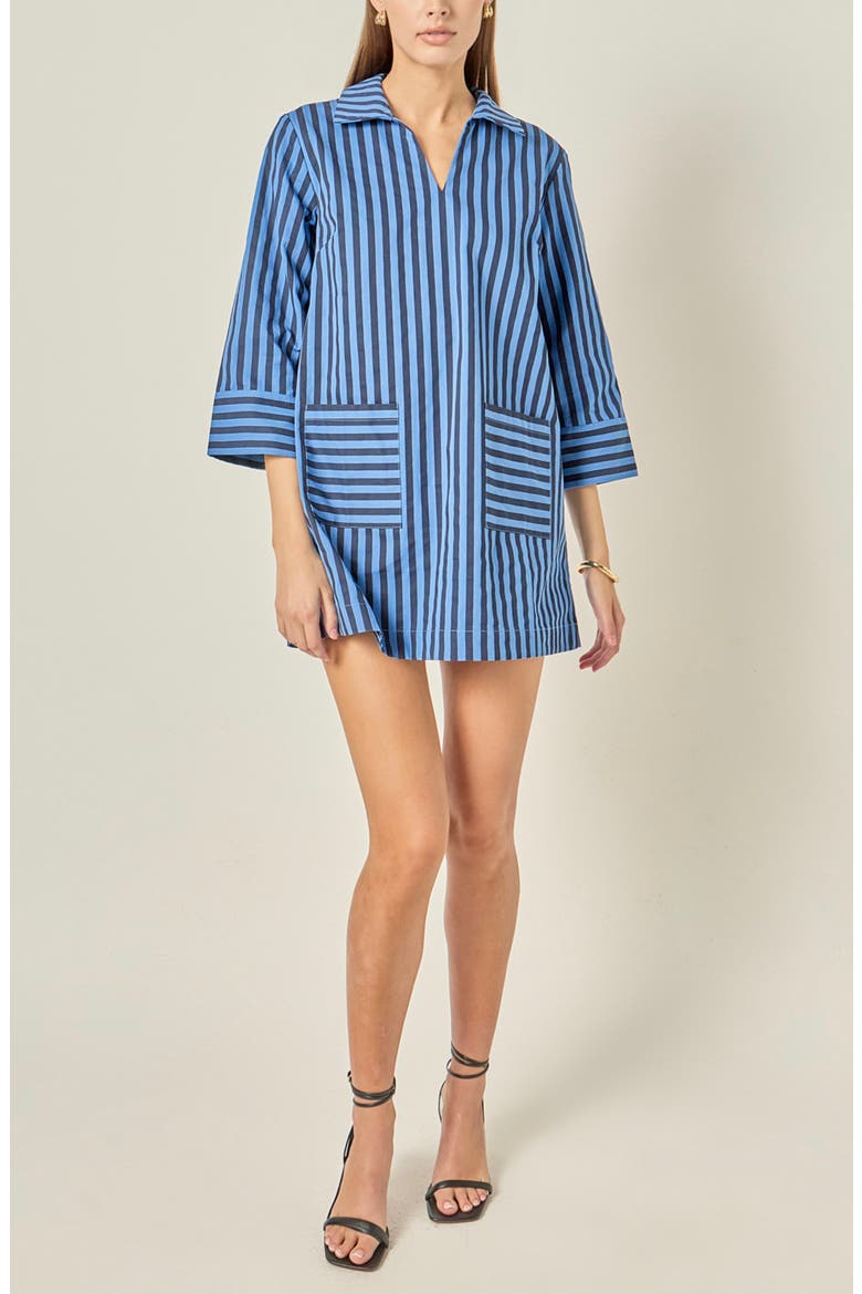 Striped Kaftan Collar Minidress, Alternate, color, NAVY/ BLUE