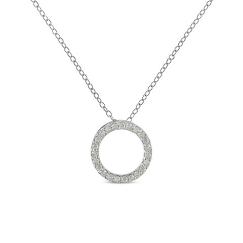 Silver 1/4 Cttw Round-cut Diamond Open Circle Halo 18" Pendant Necklace