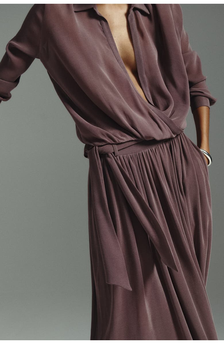 H&M Draped tie-belt pants, Alternate, color, Dark Mauve