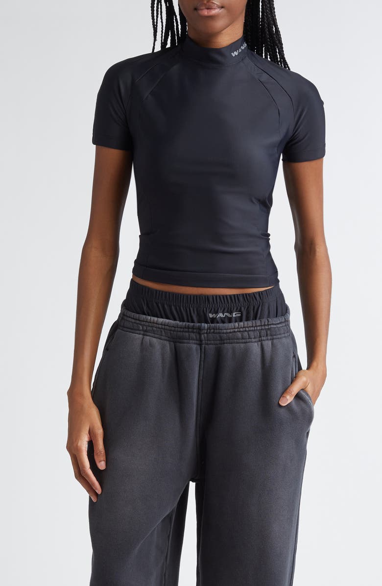 Alexander Wang Logo Mock Neck Short Sleeve Knit Top, Main, color,