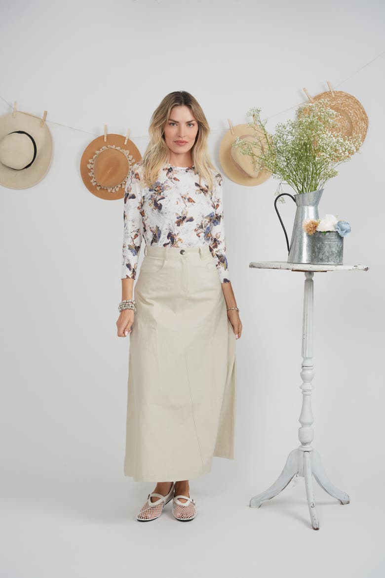 Ladies Maxi Mineral Wash Godet Skirt, Alternate, color, Mocha