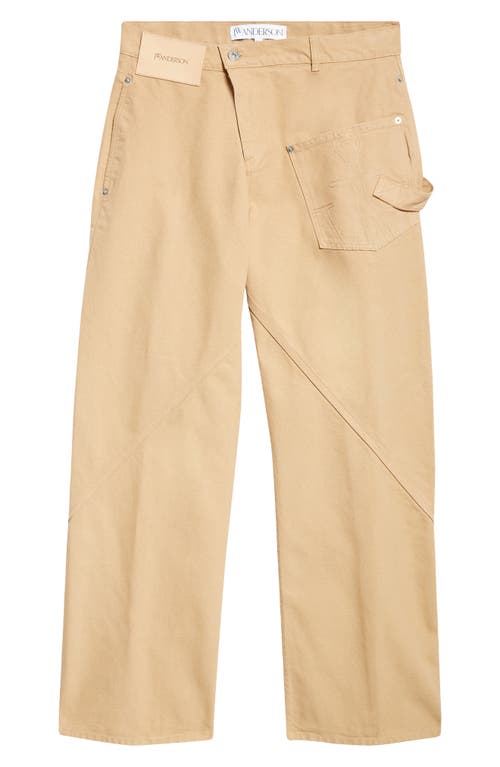 Jw Anderson Mens Twisted Workwear Panelled Wide-leg Cotton Trousers Flax In Flax