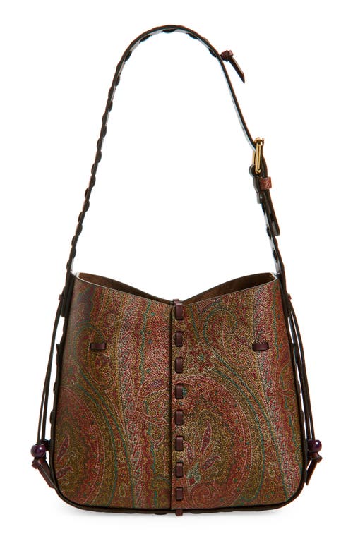 Etro Vulcano Medium Canvas Shoulder Bag In Vino