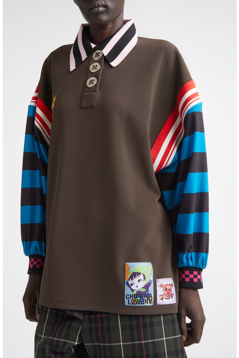 Mixed Stripe Patchwork Polo, Alternate, color, BROWN MULTI