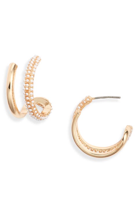 Faux Pearl Hoop Earrings