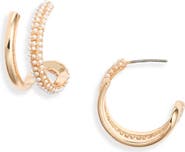 Open Edit Faux Pearl Hoop Earrings