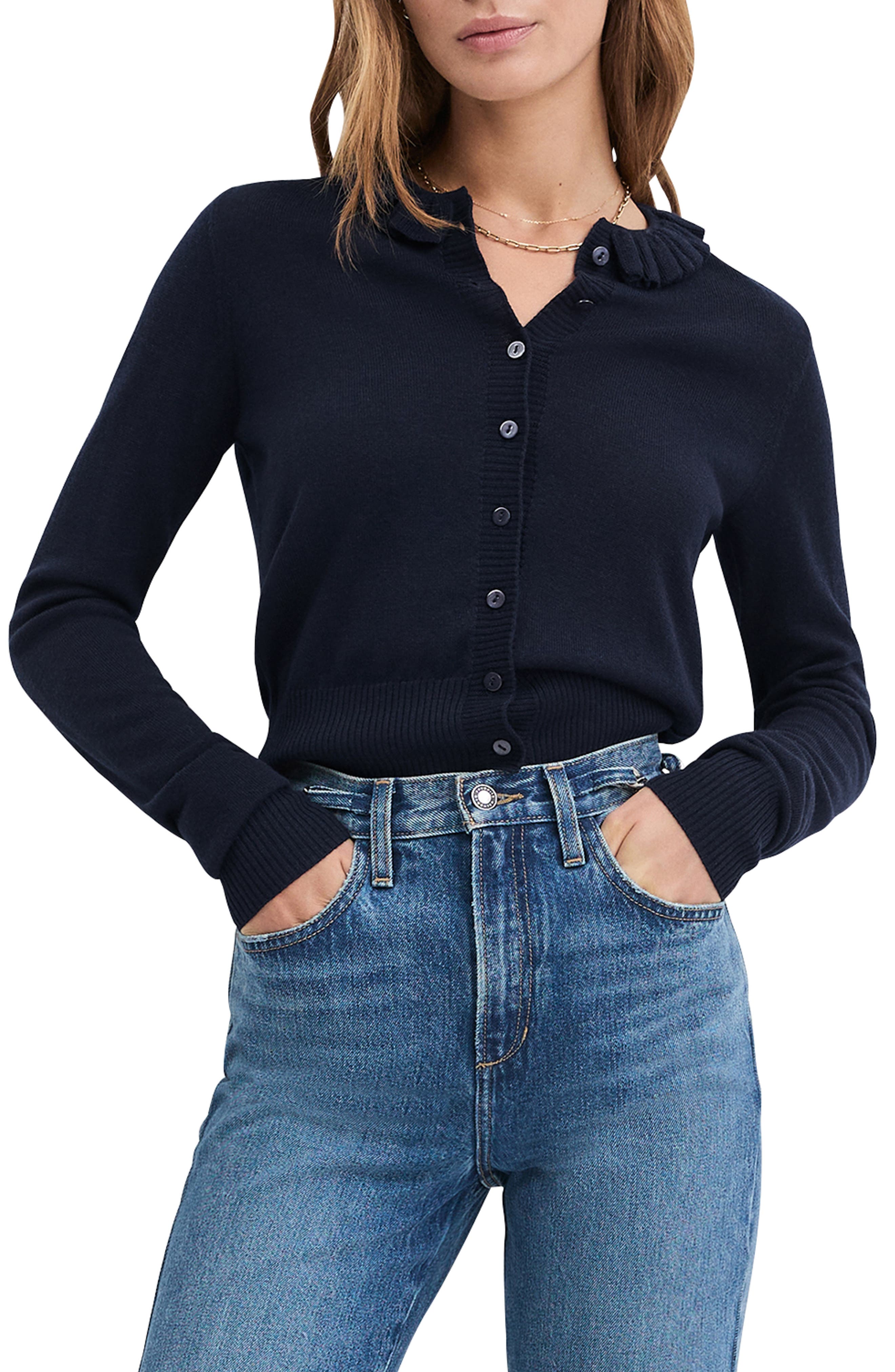 Favorite Daughter The Meet the Parents Ruffle Neck Wool Cardigan