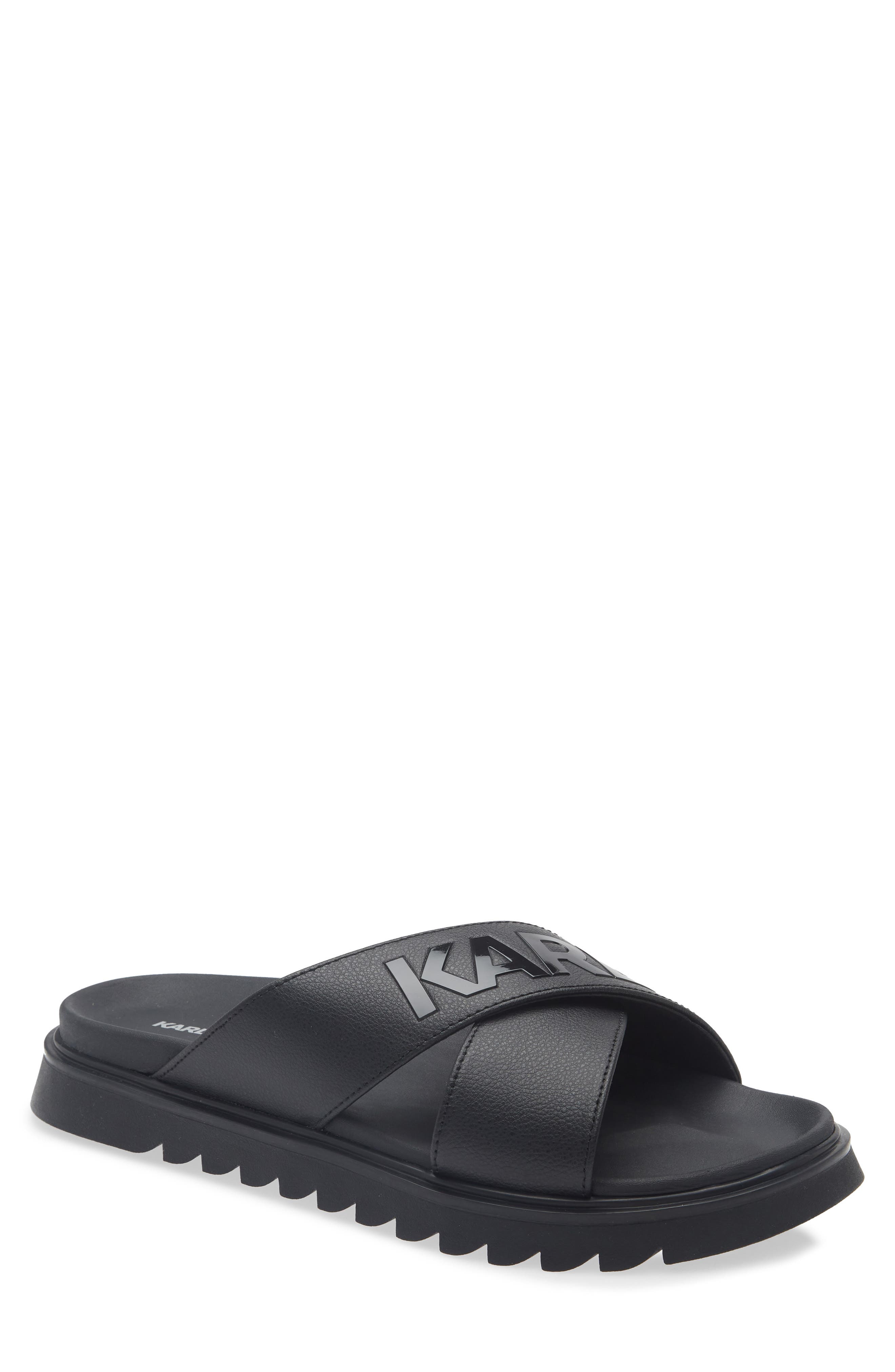 KARL LAGERFELD PARIS Logo Crisscross Slide Sandal