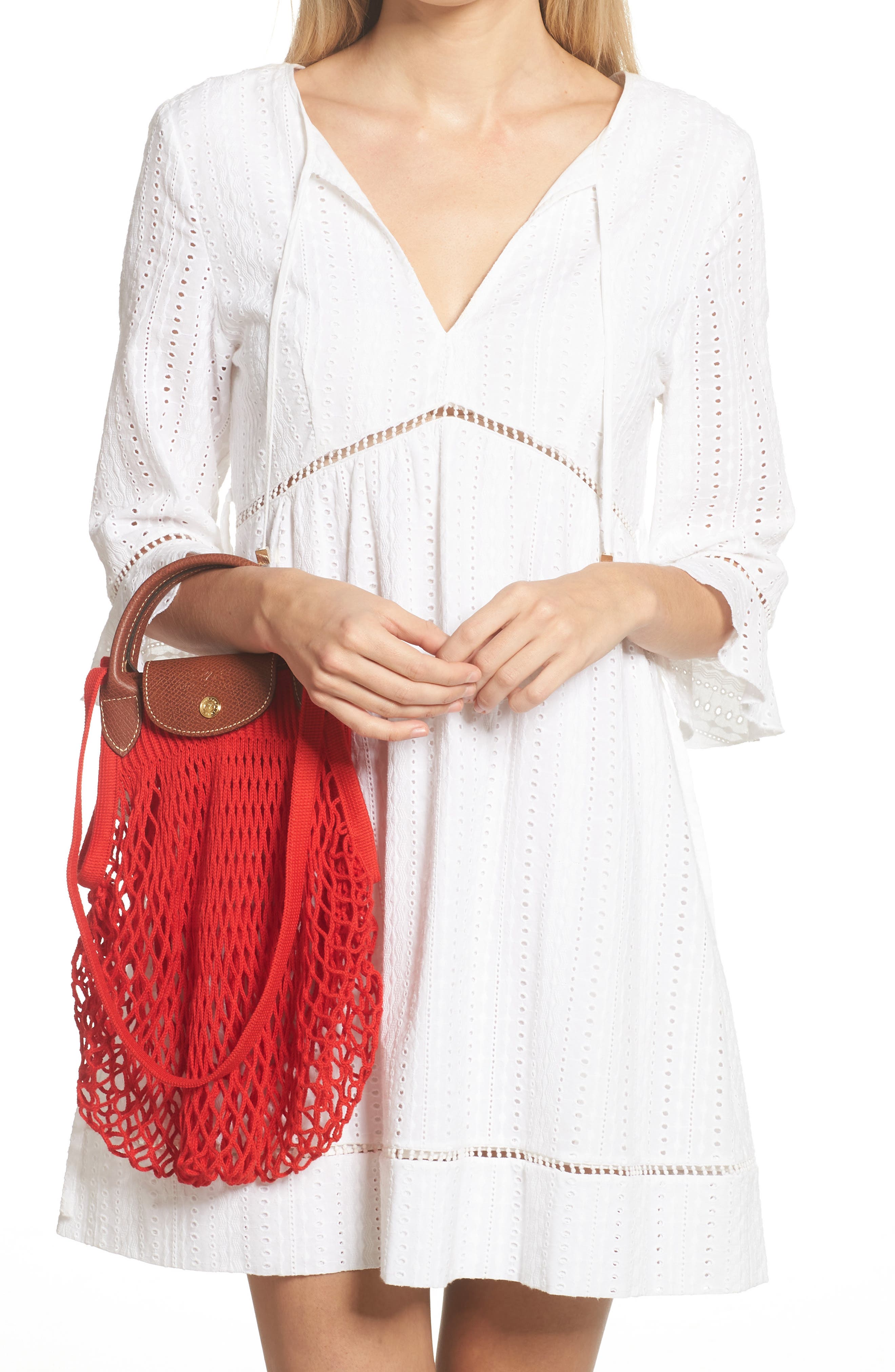 Longchamp Le Pliage Filet Knit Shoulder Bag, Alternate, color, Red